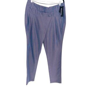 NWT Begonvile Iridescent Womens L Blue Tapered Cropped Fit Pleated Pants Office